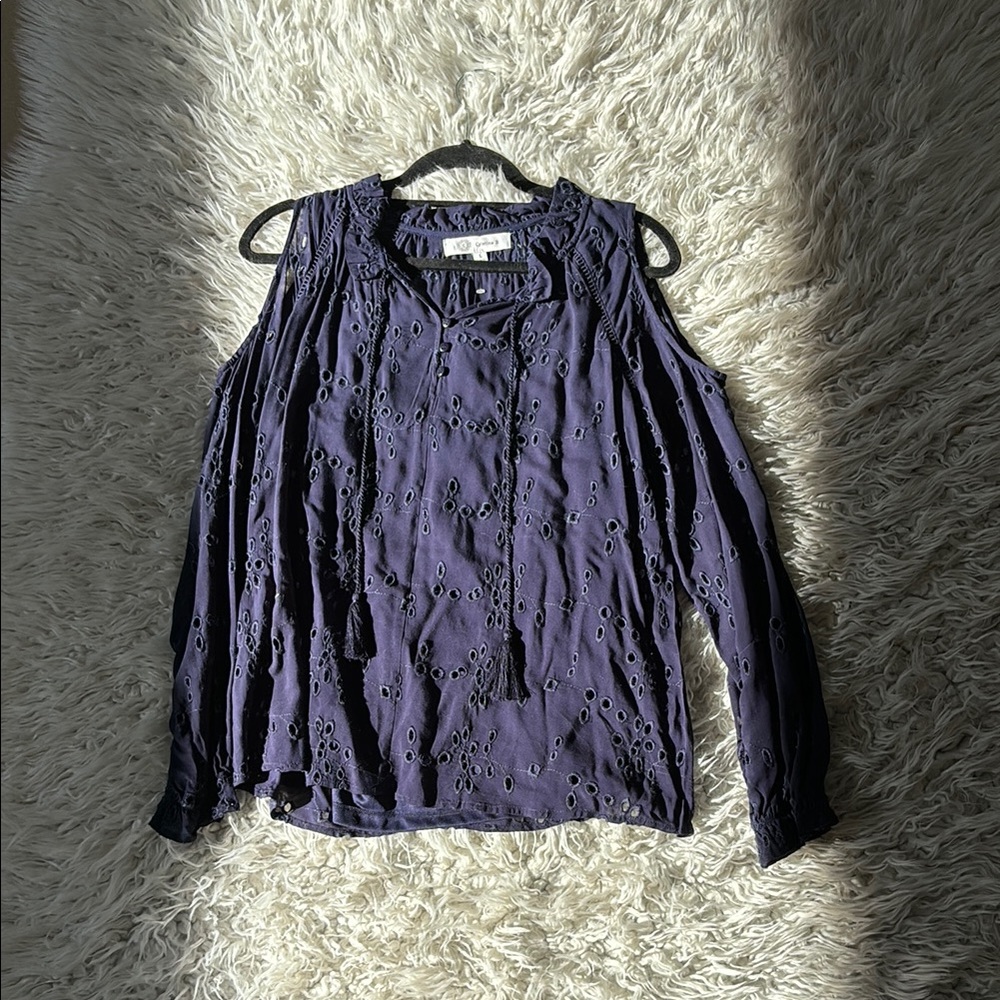 Women's Navy Cold Shoulder Top